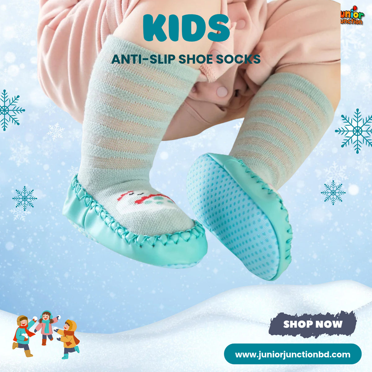 Mint Green High-Cut Kids Anti-Slip Shoe Socks