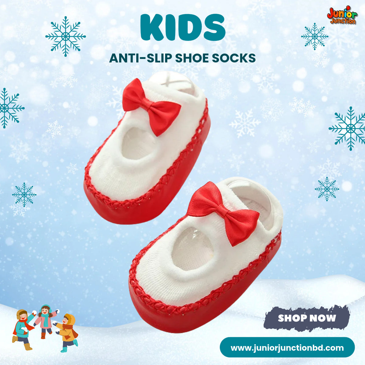 Festive Red Bow Mary Jane Kids Anti-Slip Shoe Socks