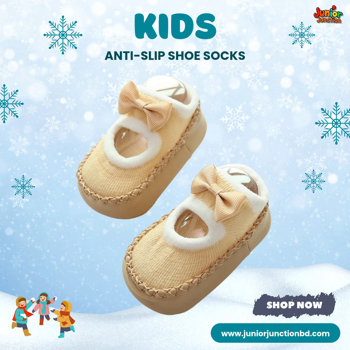 Soft Yellow Bow Mary Jane Kids Anti-Slip Shoe Socks