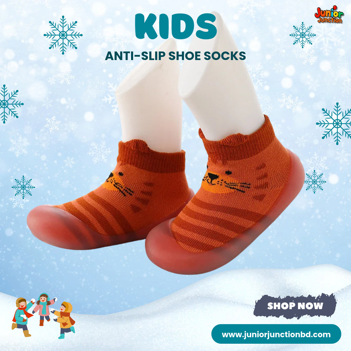 Rusty Orange Tiger Kids Anti-Slip Shoe Socks