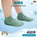Sage Green Friendly Dino Kids Anti-Slip Shoe Socks