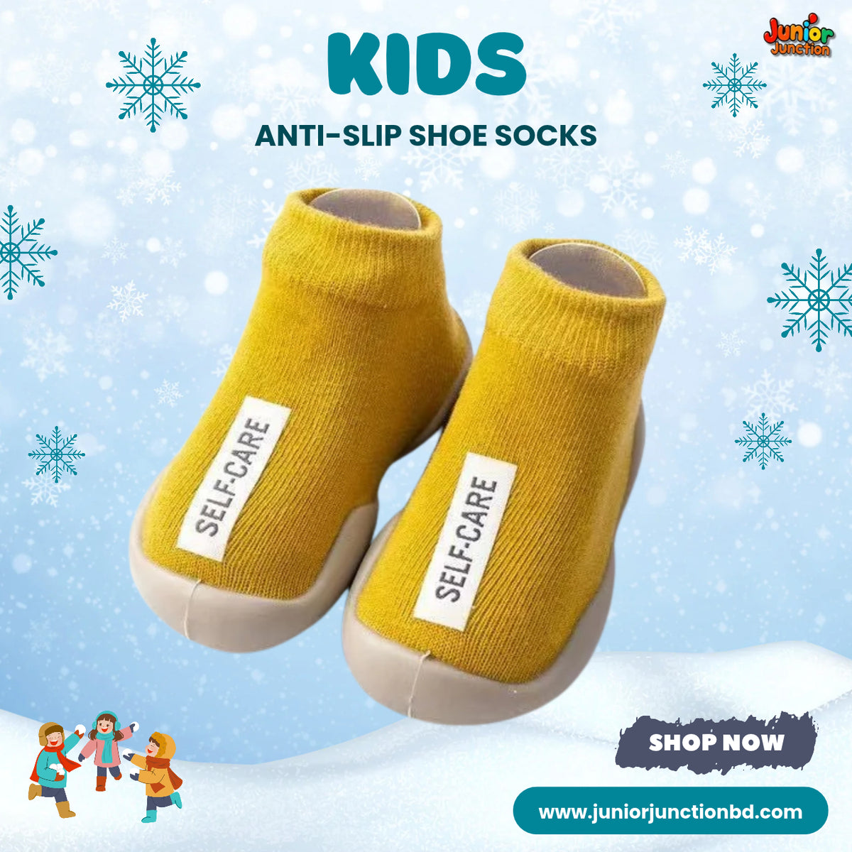 Mustard Yellow "SELF-CARE" Minimalist Kids Anti-Slip Shoe Socks