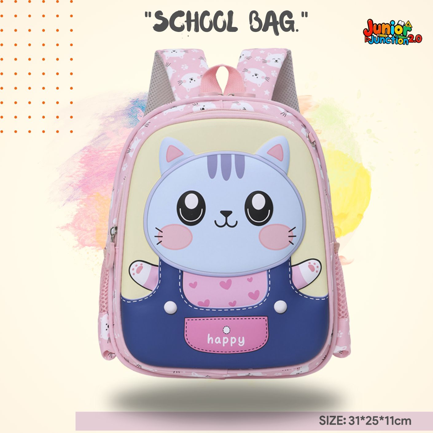 🐱 "Happy Kitten" Overalls Edition Premium School Bag 🌸✨