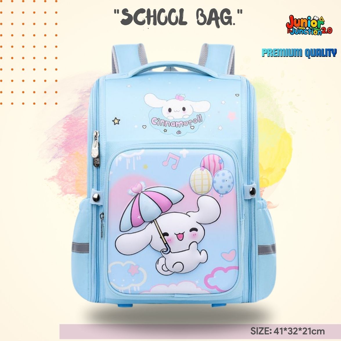 ☁️ Whimsical Flying Bunny Sky-Blue School Bag