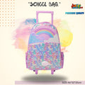 Rainbow Cloud Bear School Trolley Bag (Pastel Lilac)