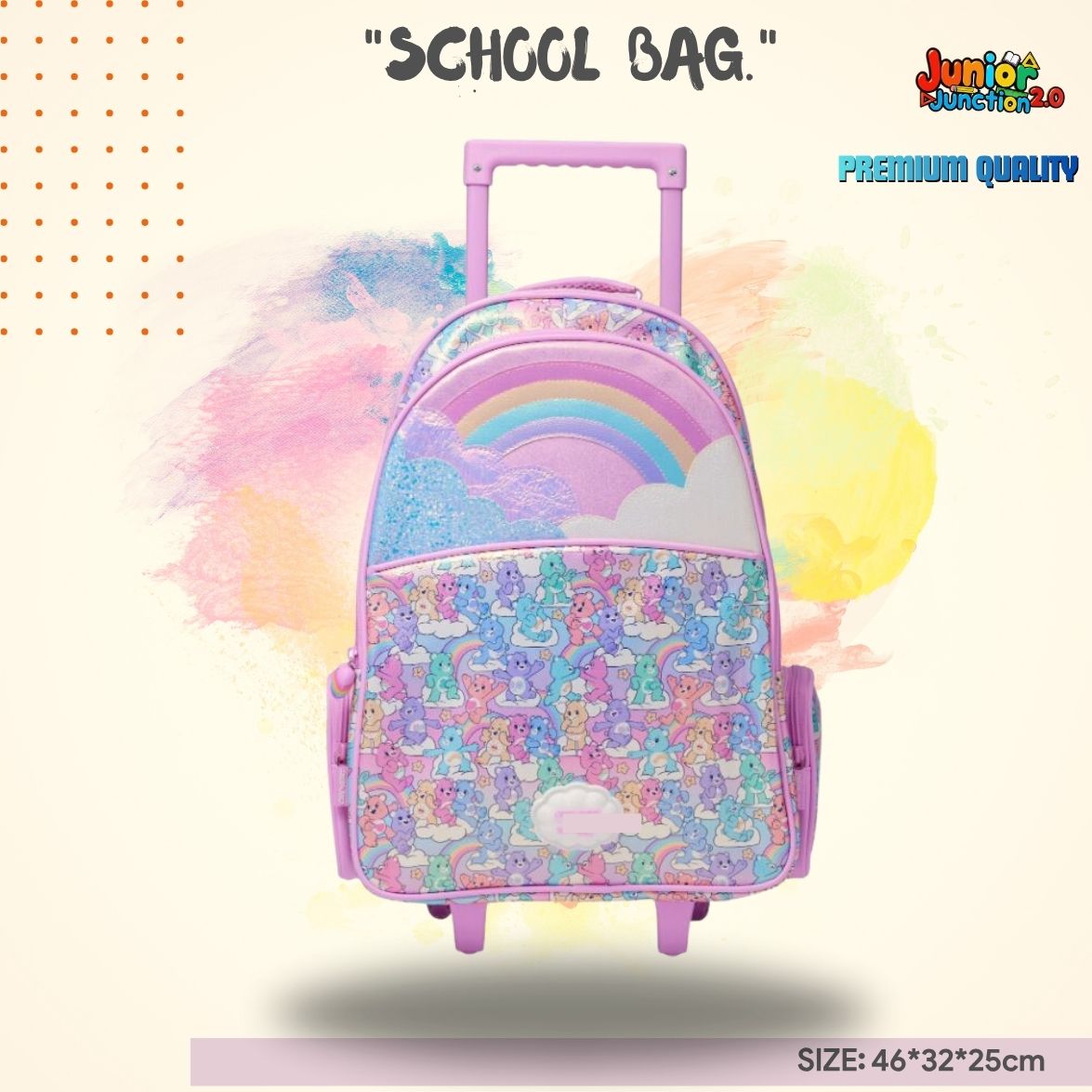 Rainbow Cloud Bear School Trolley Bag (Pastel Lilac)
