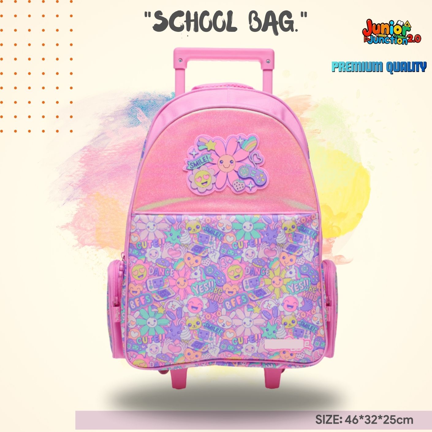 Happy Vibes Shimmer Edition School Trolley Bag