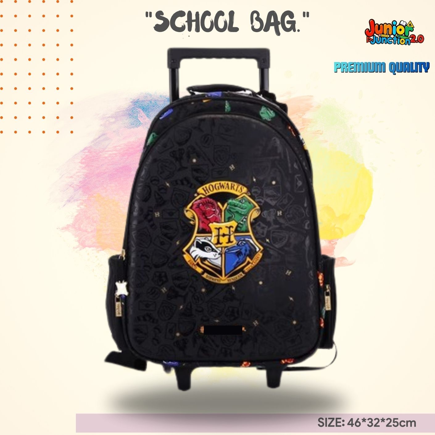 Magic Academy Wizard Crest School Trolley Bag (Black & Gold) 🏰✨