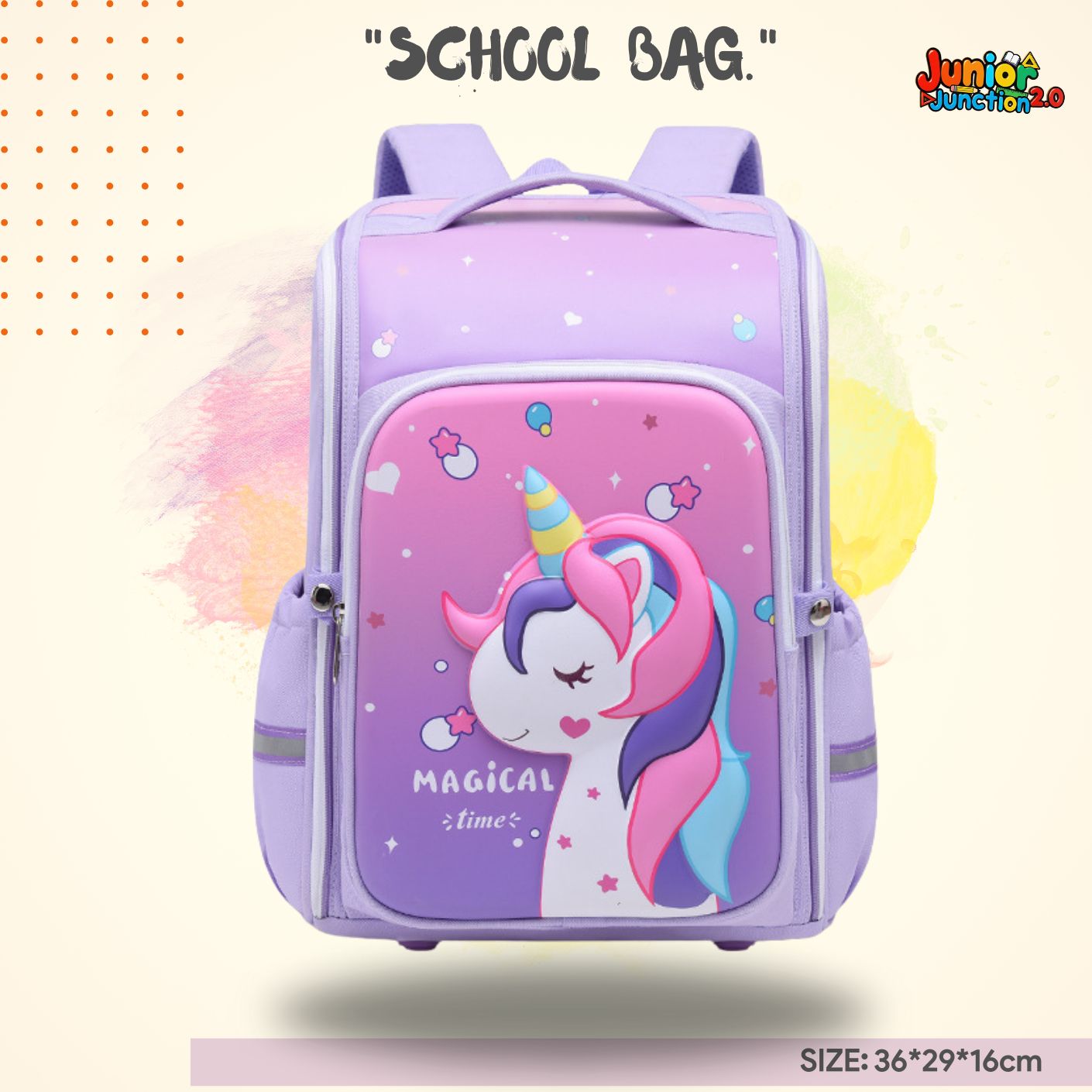 ✨ "Magical Time" Junior Dreamland Premium 3D School Bag 🦄🌈💜