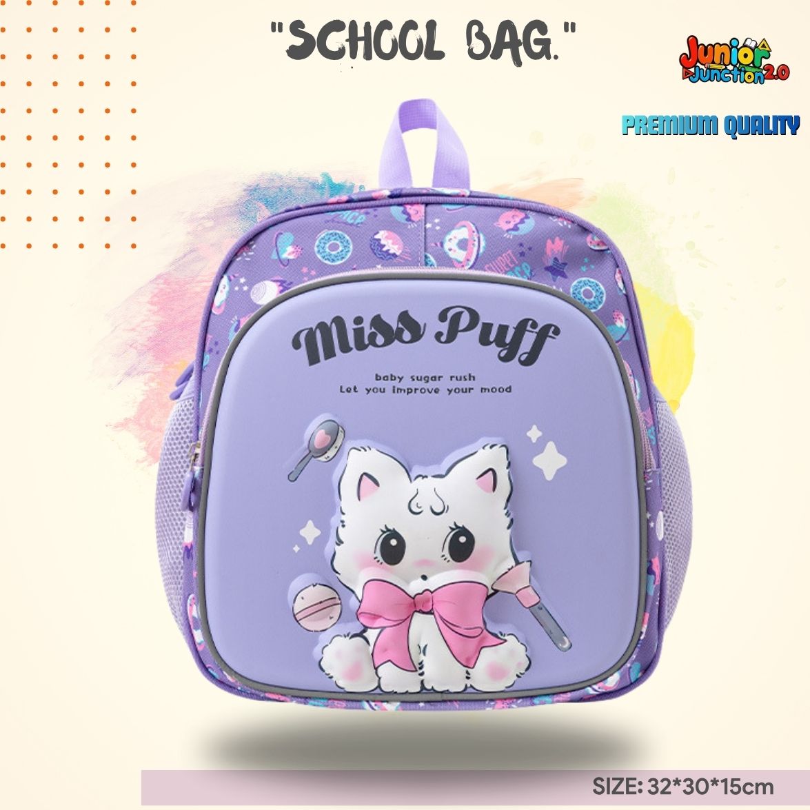 🎒 Miss Puff Charming White Kitten School Bag