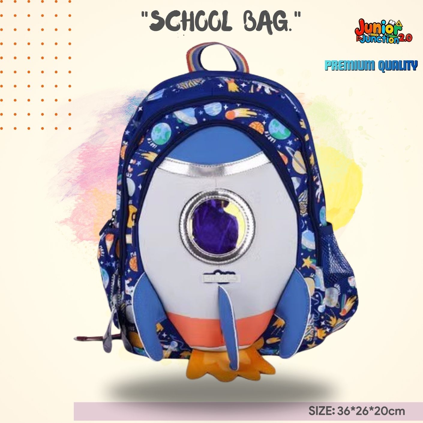Cosmic Rocketship 3D Kids Backpack (Galaxy Navy & Flame Orange) 🚀🌌✨