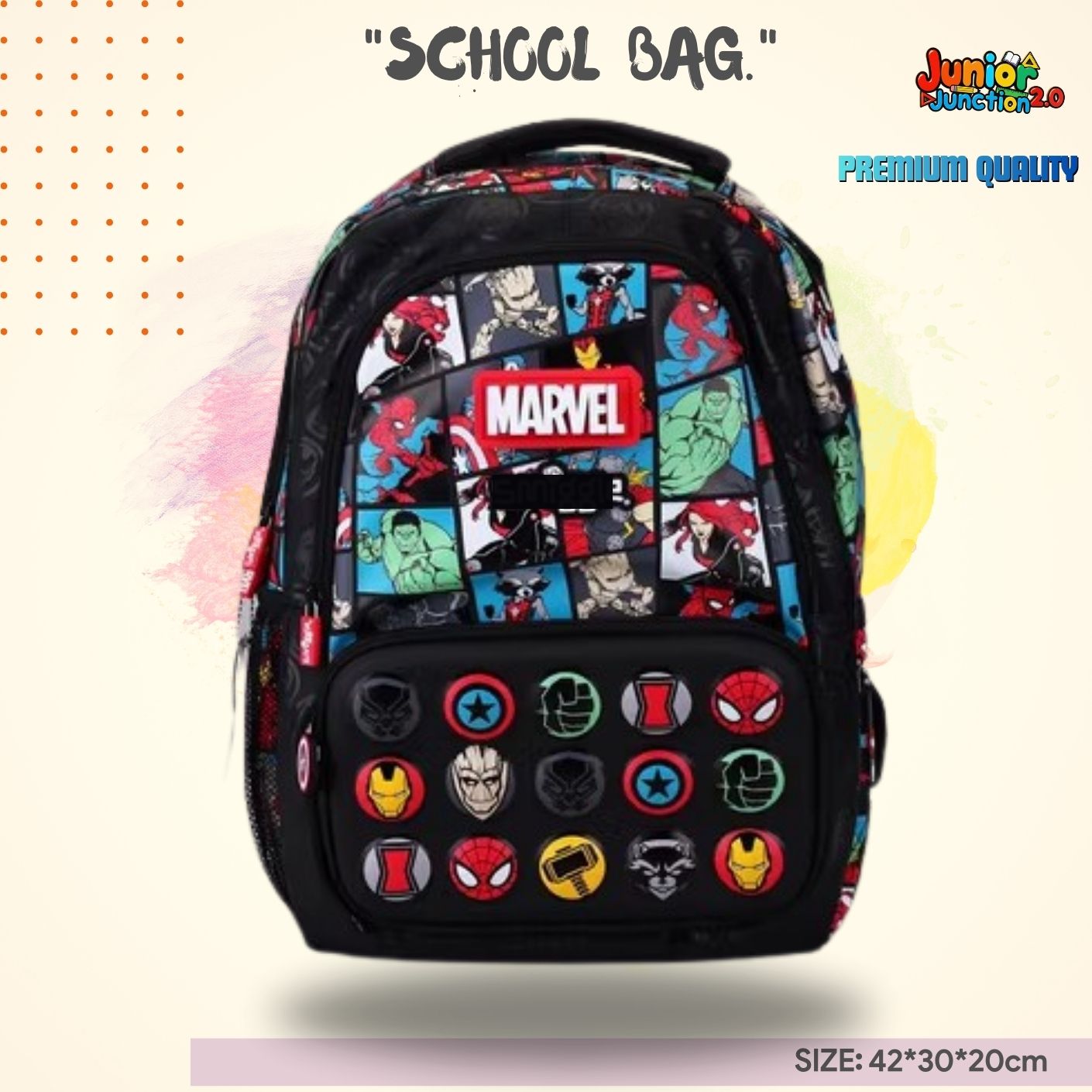 $miggle "Aven-gers Assembly" 3D Icon School Bag (Action Black & Comic Multi) 🎒