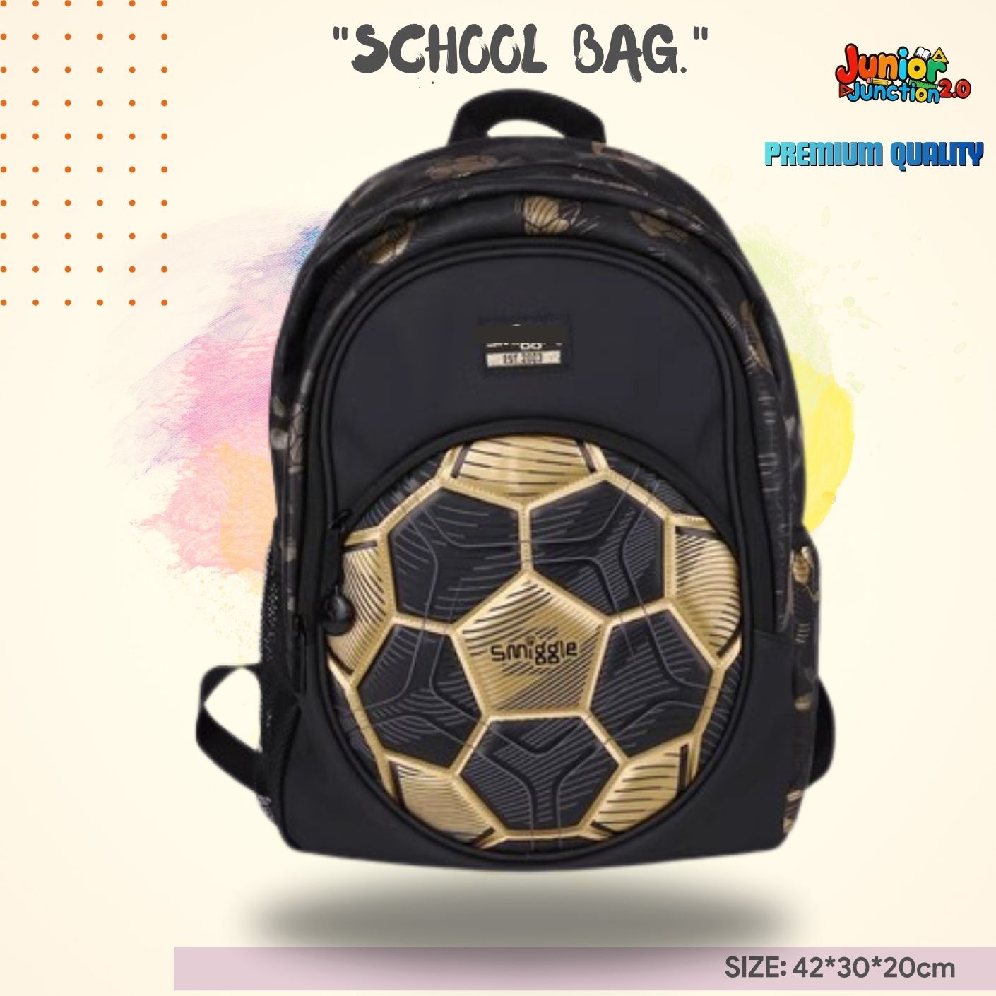 $miggle "Golden Goal" 3D Football School Bag (Pitch Black & Trophy Gold) 🎒
