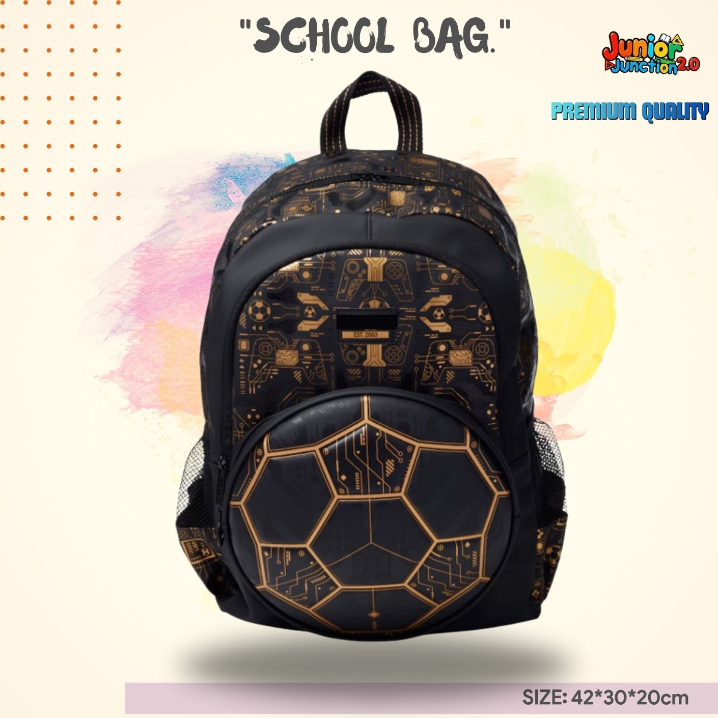 $miggle "Champion’s Circuit" 3D Football School Bag (Midnight Black & Tech Gold) 🎒
