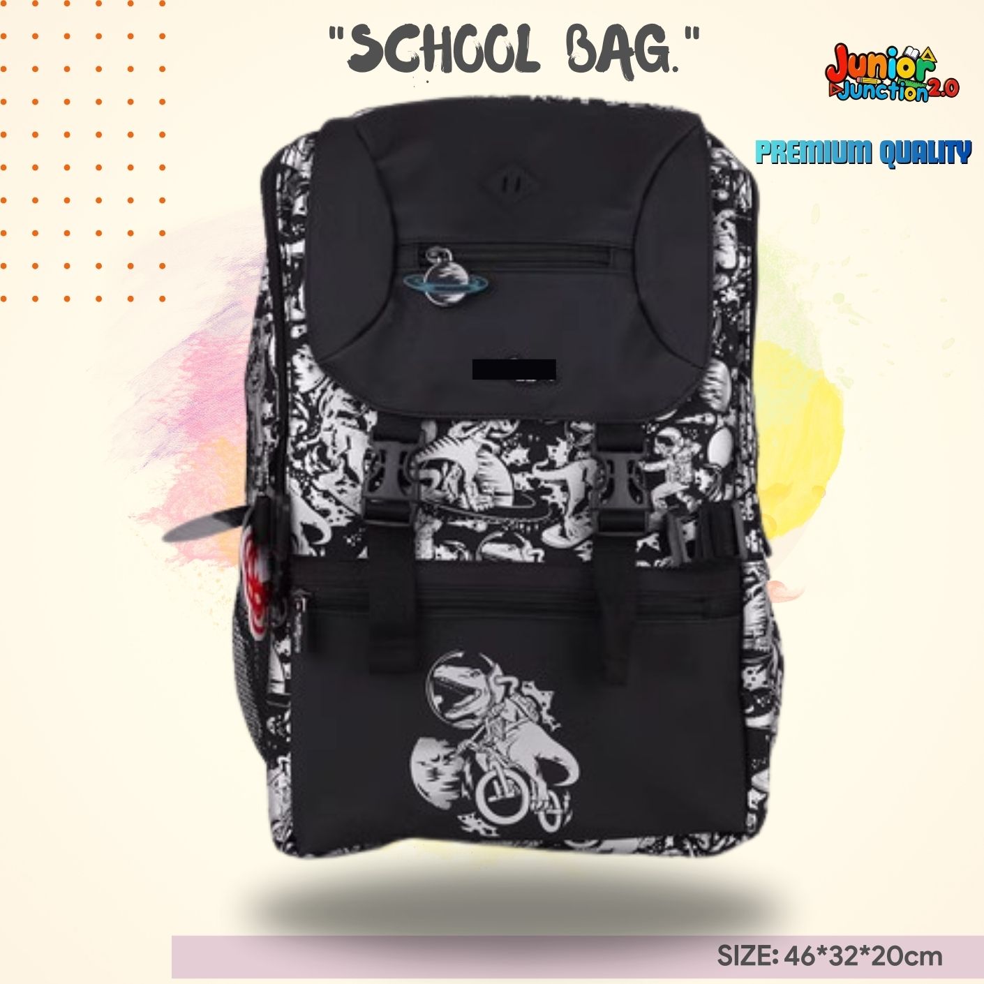 $miggle "Dino-Space Explorer" Galactic Jurassic Backpack (Onyx & Frost White) 🦖🚀