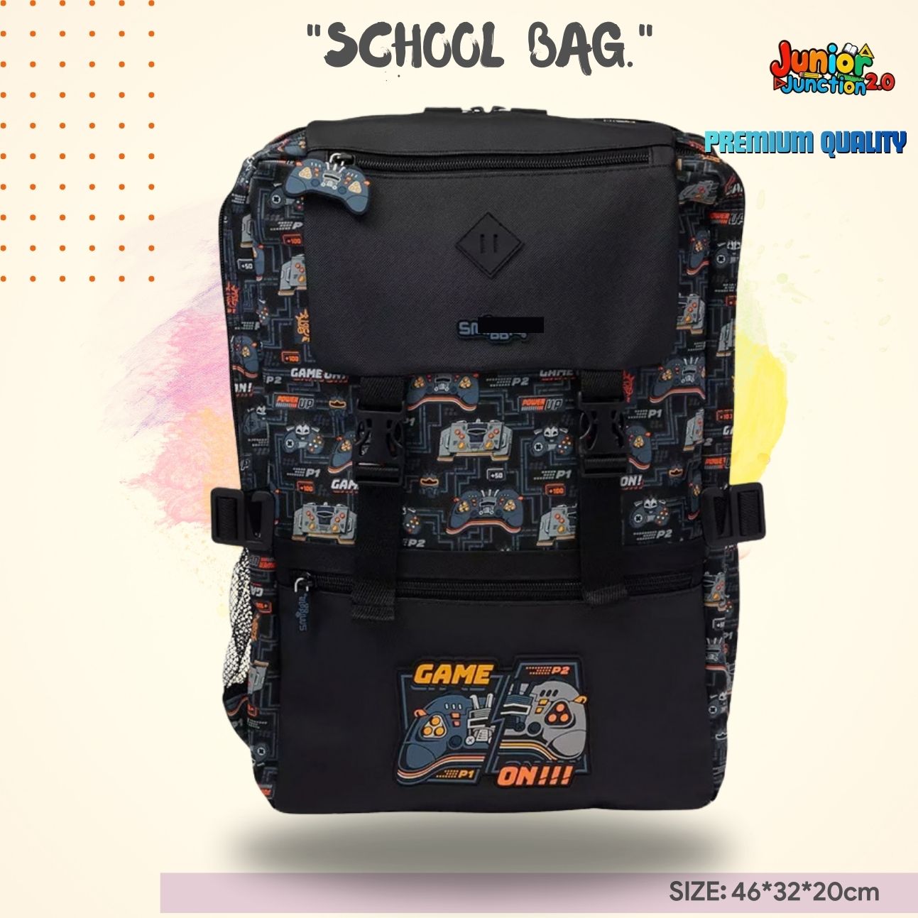 $miggle "Game On!" Pro-Gamer School Bag (Stealth Black & Cyber Orange) 🎒