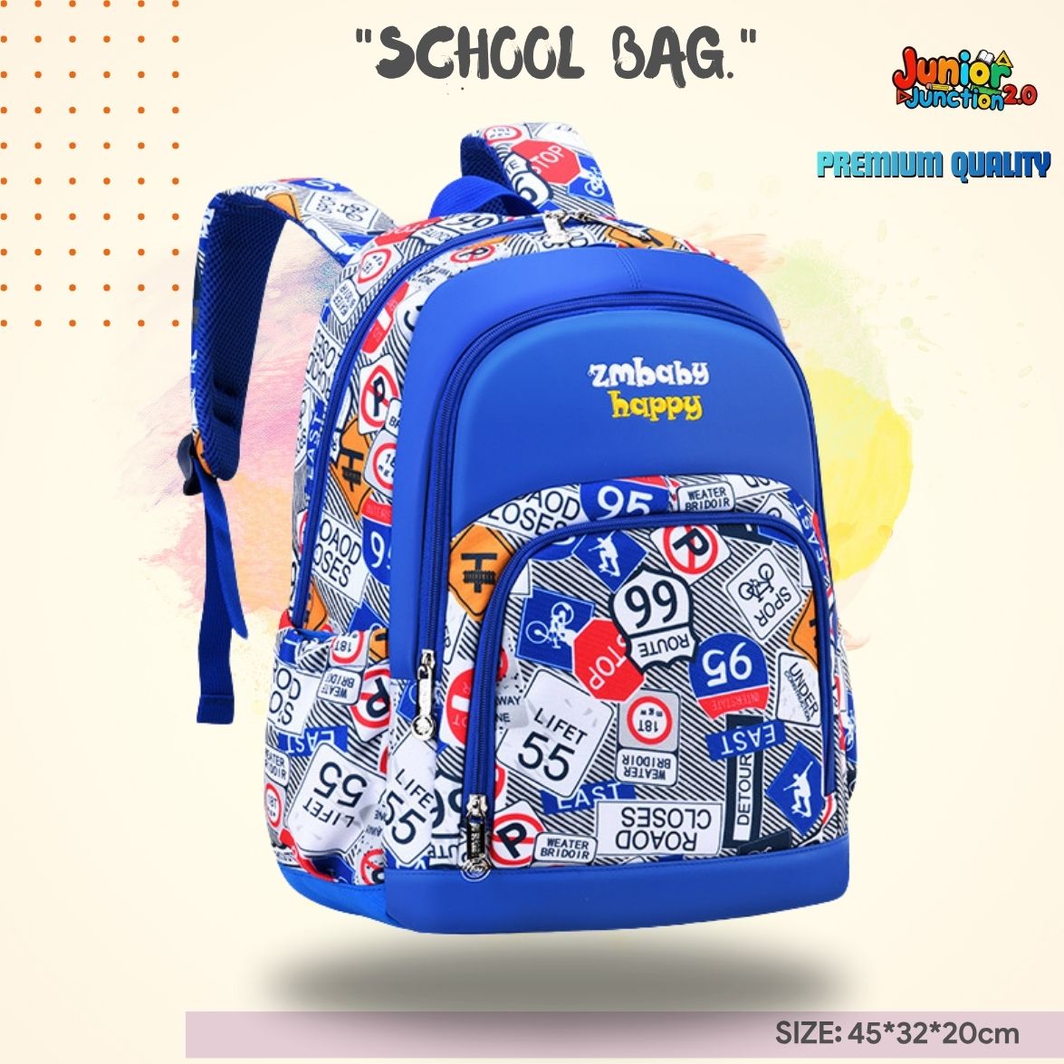 Urban Road Sign Graphic School Bag (Vibrant Blue)