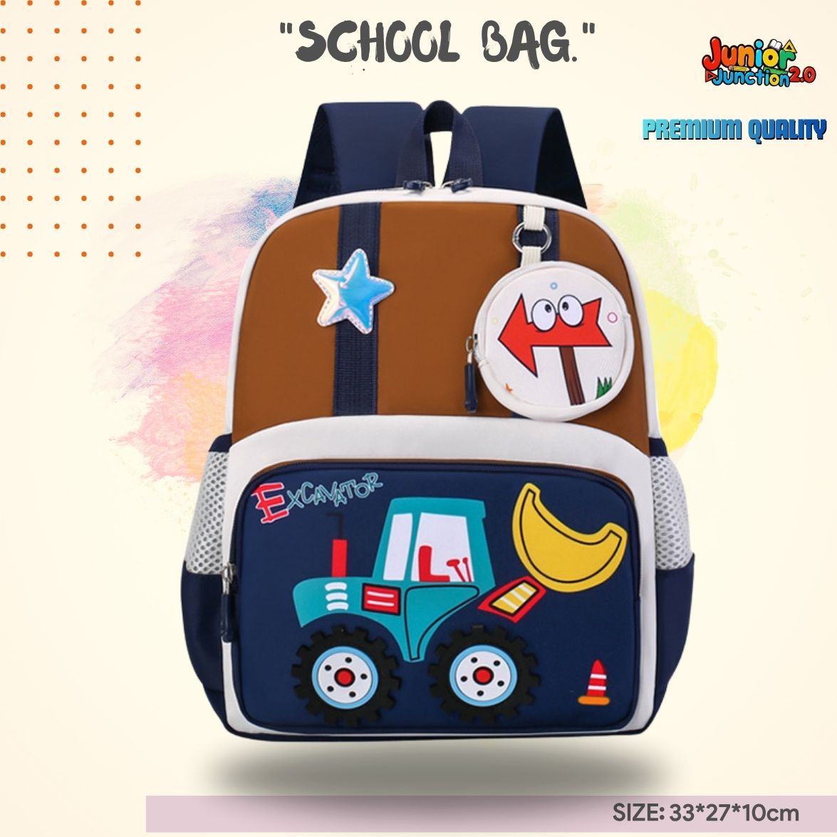 🚜 Kids’ Excavator Backpack (Navy & Brown Edition)
