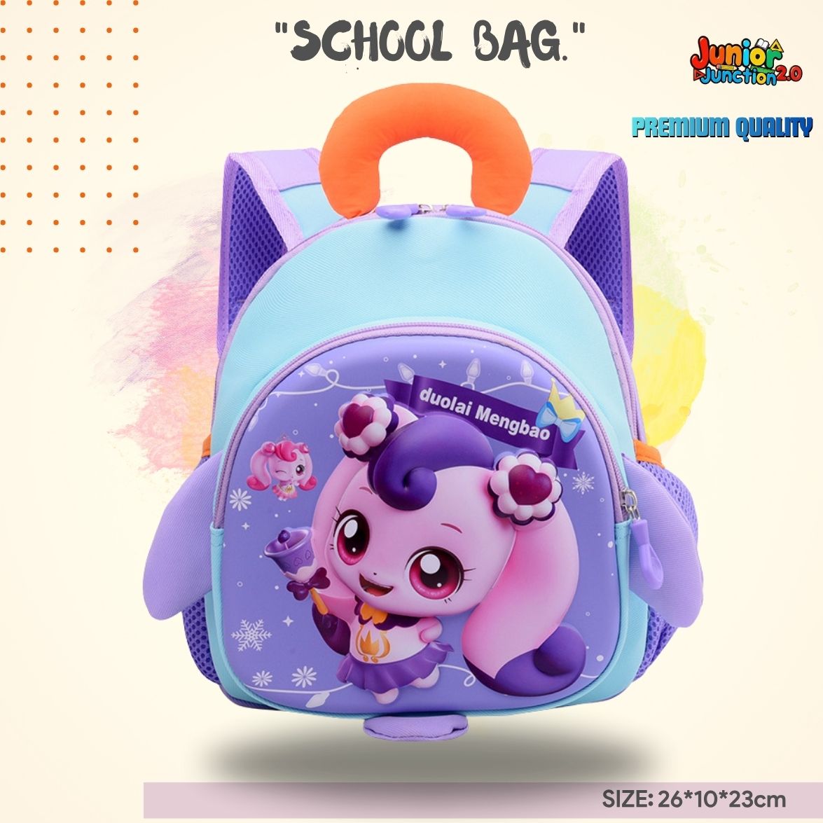 🐱 Cute Magical Bunny Theme Premium School Bag (Light Blue & Purple)
