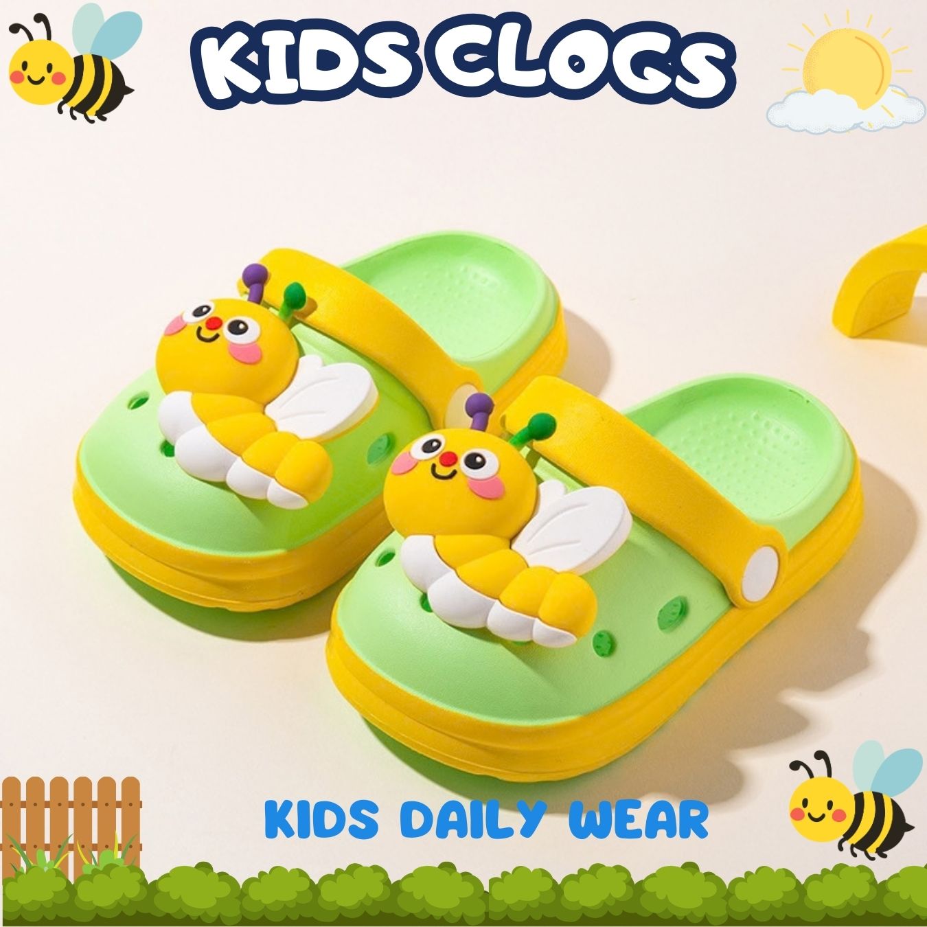 Kids Busy Bee Clogs – Lime & Sunny Yellow