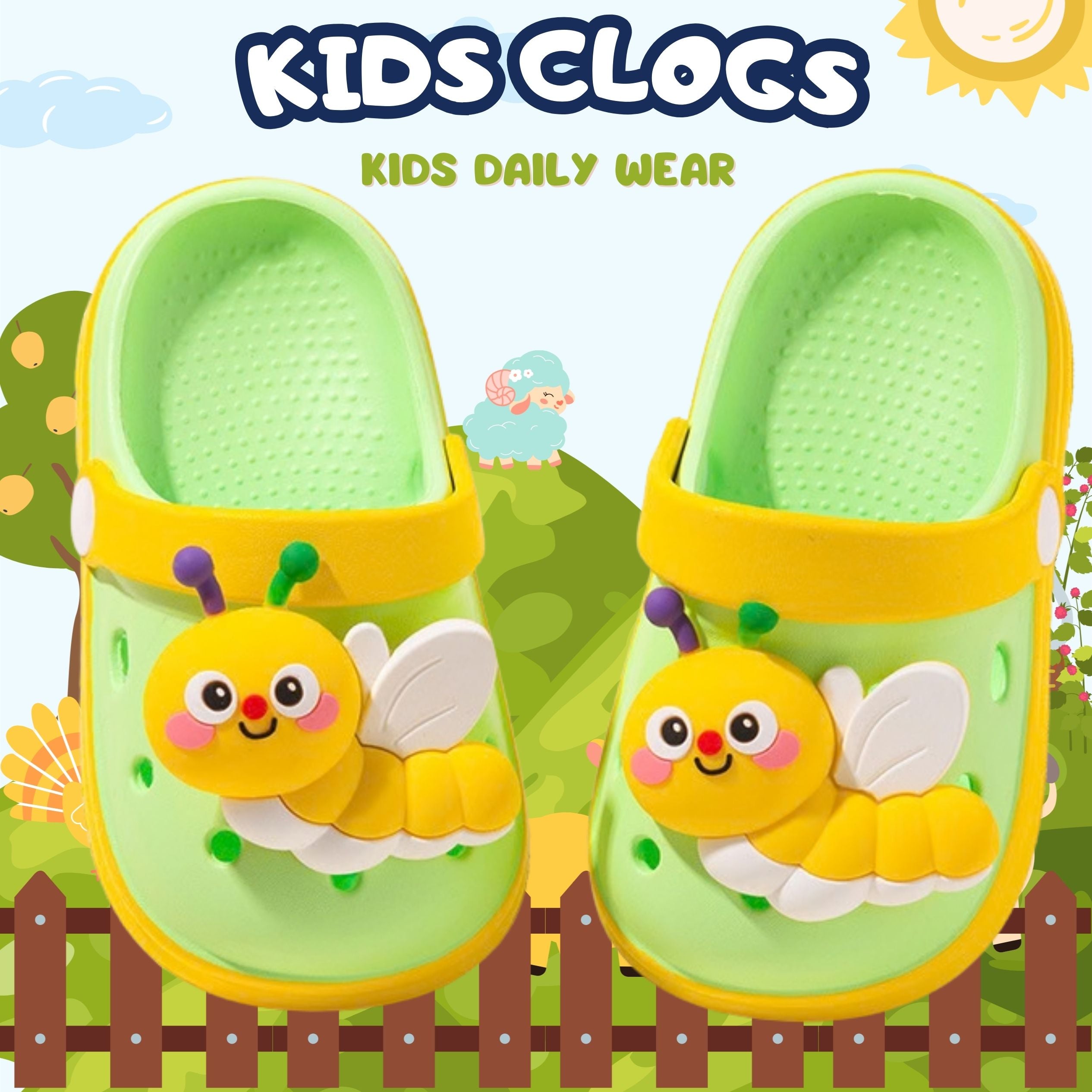 Kids Busy Bee Clogs – Lime & Sunny Yellow