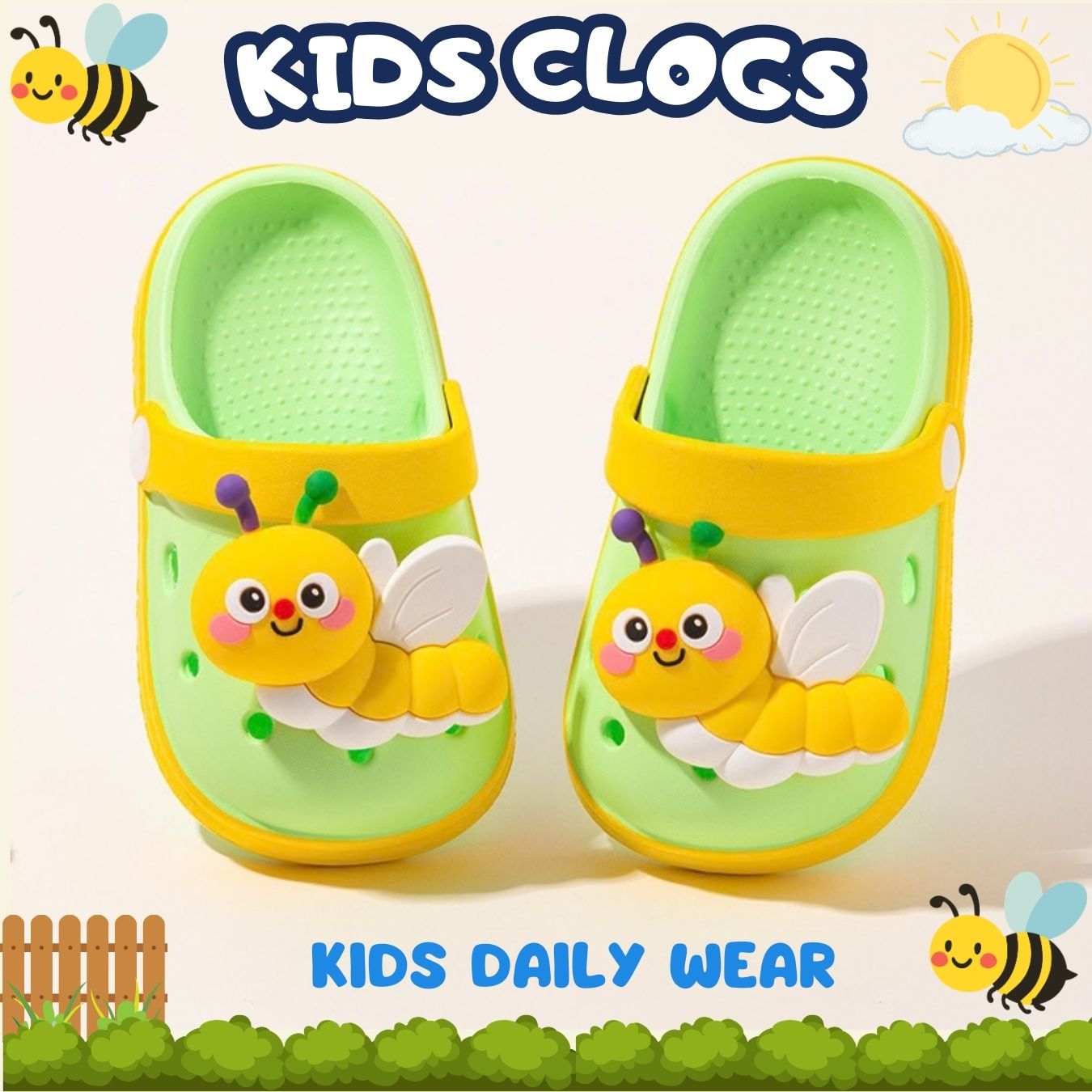 Kids Busy Bee Clogs – Lime & Sunny Yellow