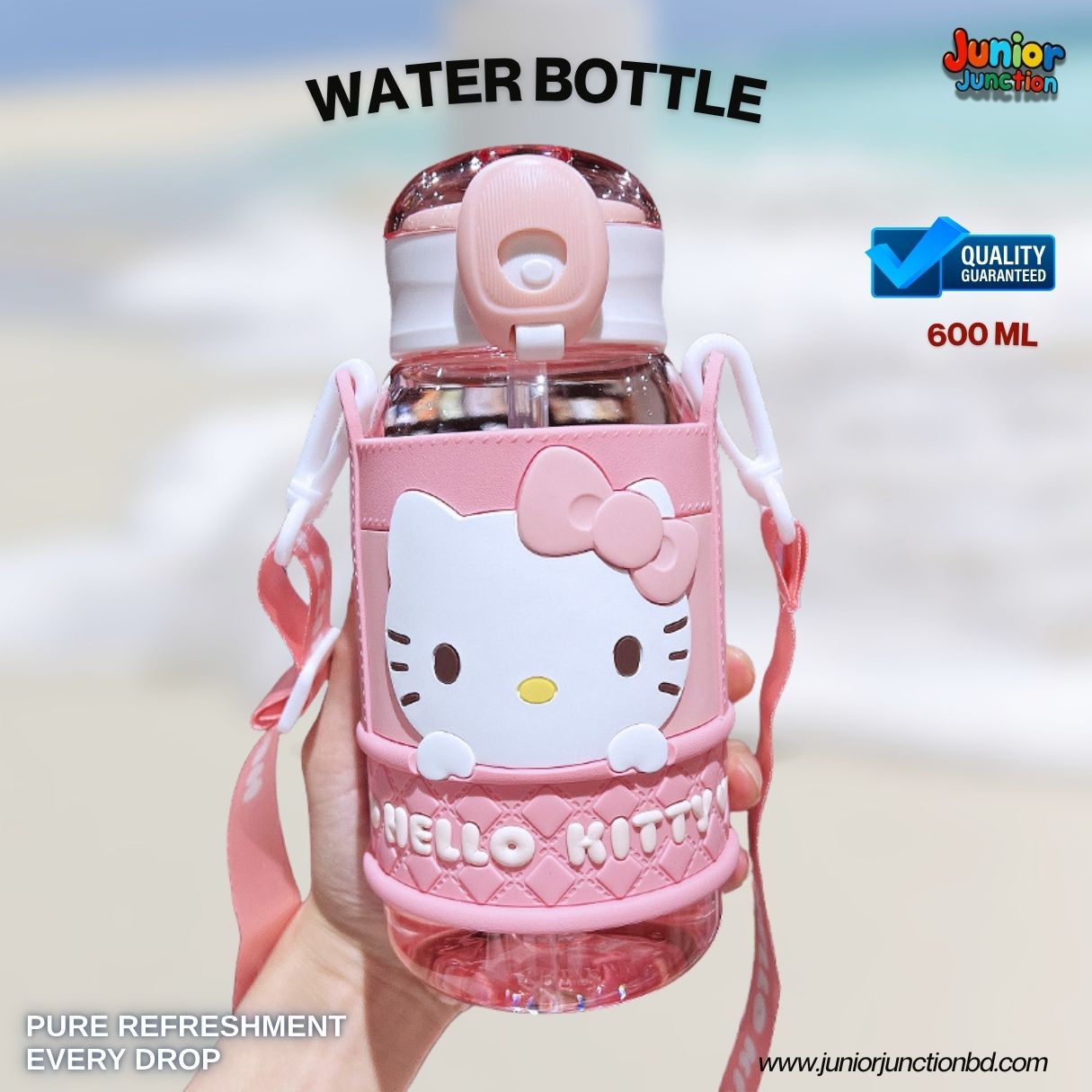 🚀🐰 "Cute Kitty Diamond Lattice" Premium Kids Character Water Bottle (Blush Pink Edition) 🥤