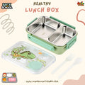 🍱 Cute Dinosaur Stainless Steel Bento Lunch Box – Pastel Mint Green