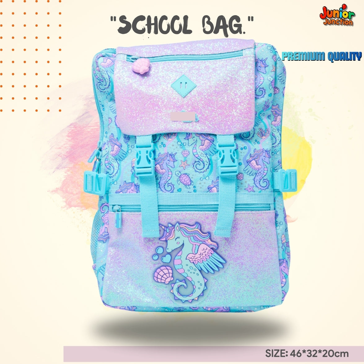 Enchanted Seahorse Magic Kids Backpack (Aqua Blue & Shimmer Lavender) 🧜‍♀️✨🦛