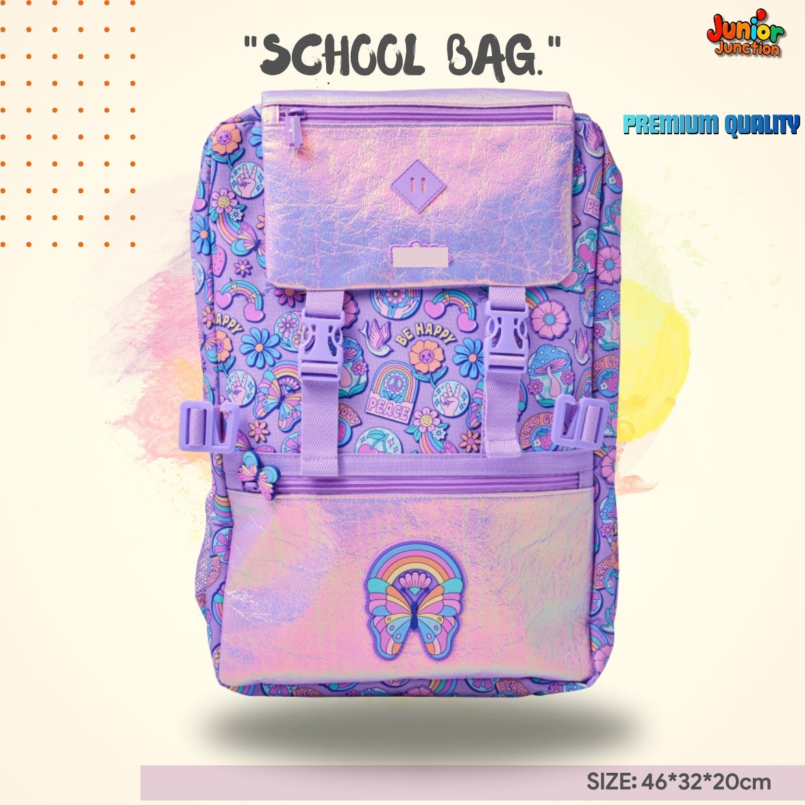 Dreamy Rainbow Butterfly Kids Backpack (Pastel Lavender & Iridescent Pink) 🦋🌈💜