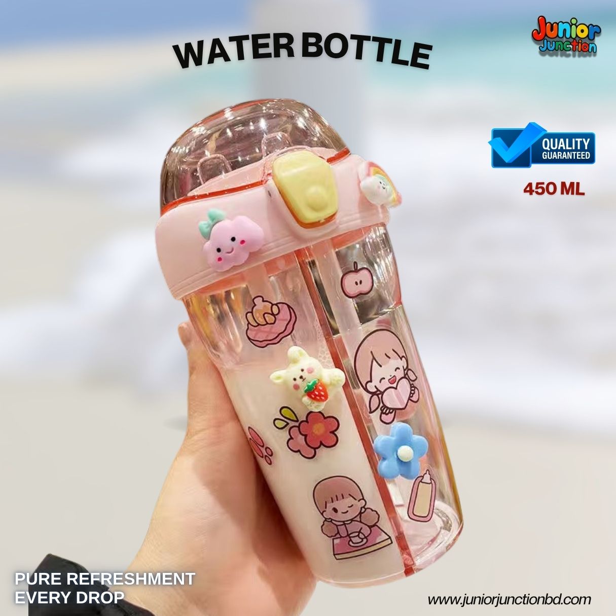 🚀👭 "Sweet Day Dual-Flavor" Premium Kids 2-in-1 Dual Compartment Water Bottle (Blush Pink Edition) 🥤