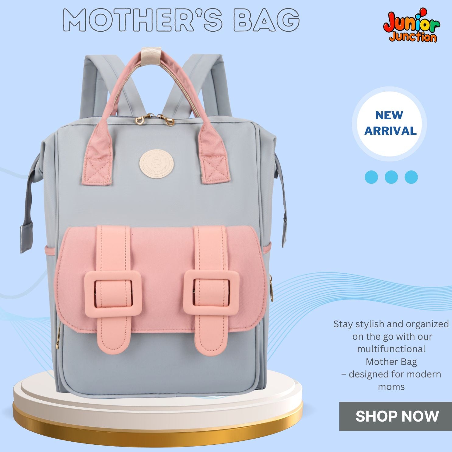 🌟 Urban-Mom Multi-Function Backpack – Soft Grey & Pastel Pink