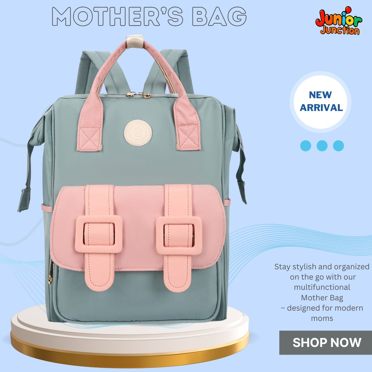 🌟 Urban-Mom Multi-Function Backpack – Mint Green & Pastel Pink