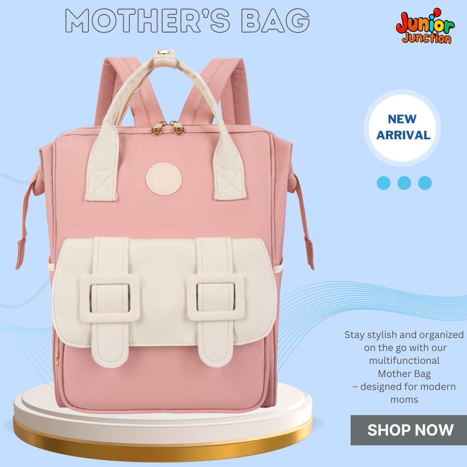 🌟 Urban-Mom Multi-Function Backpack – Pastel Pink & Cream Edition