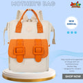 🌟 Urban-Mom Multi-Function Backpack – Pastel Cream & Vibrant Orange