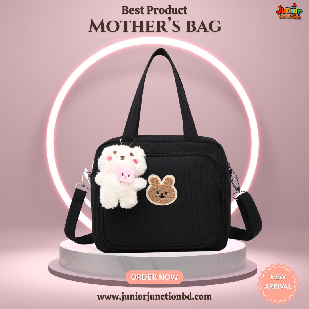 👜 Premium Compact Mother’s Handbag & Crossbody – Classic Black Teddy Edition