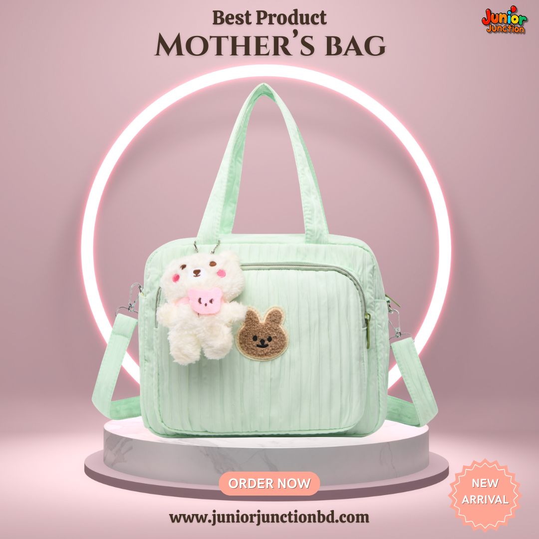 👜 Premium Compact Mother’s Handbag & Crossbody – Pastel Mint Teddy Edition