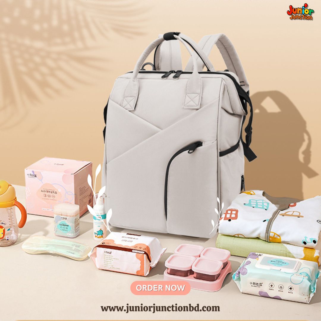 🎒 Premium Multi-Functional Mother’s Backpack – Sleek Off-White Ivory Edition