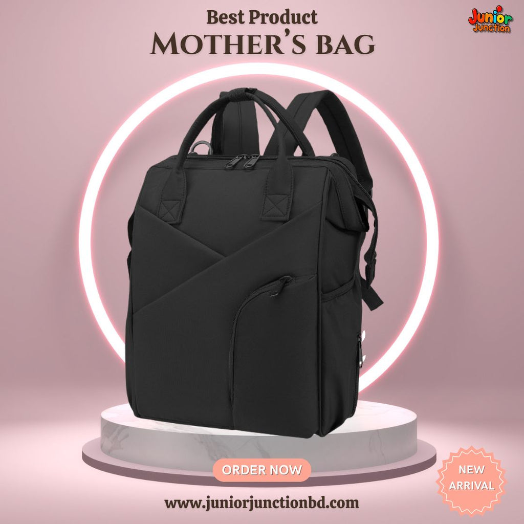 🎒 Premium Multi-Functional Mother’s Backpack – Sleek Charcoal Black Edition