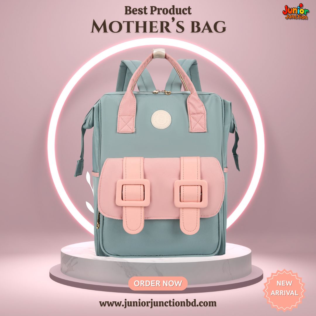 🌟 Urban-Mom Multi-Function Backpack – Mint Green & Pastel Pink