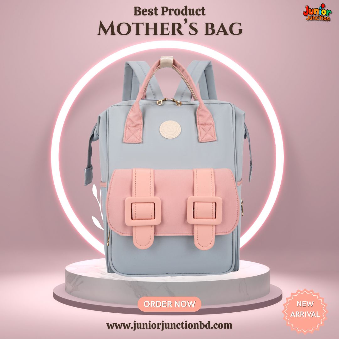 🌟 Urban-Mom Multi-Function Backpack – Soft Grey & Pastel Pink