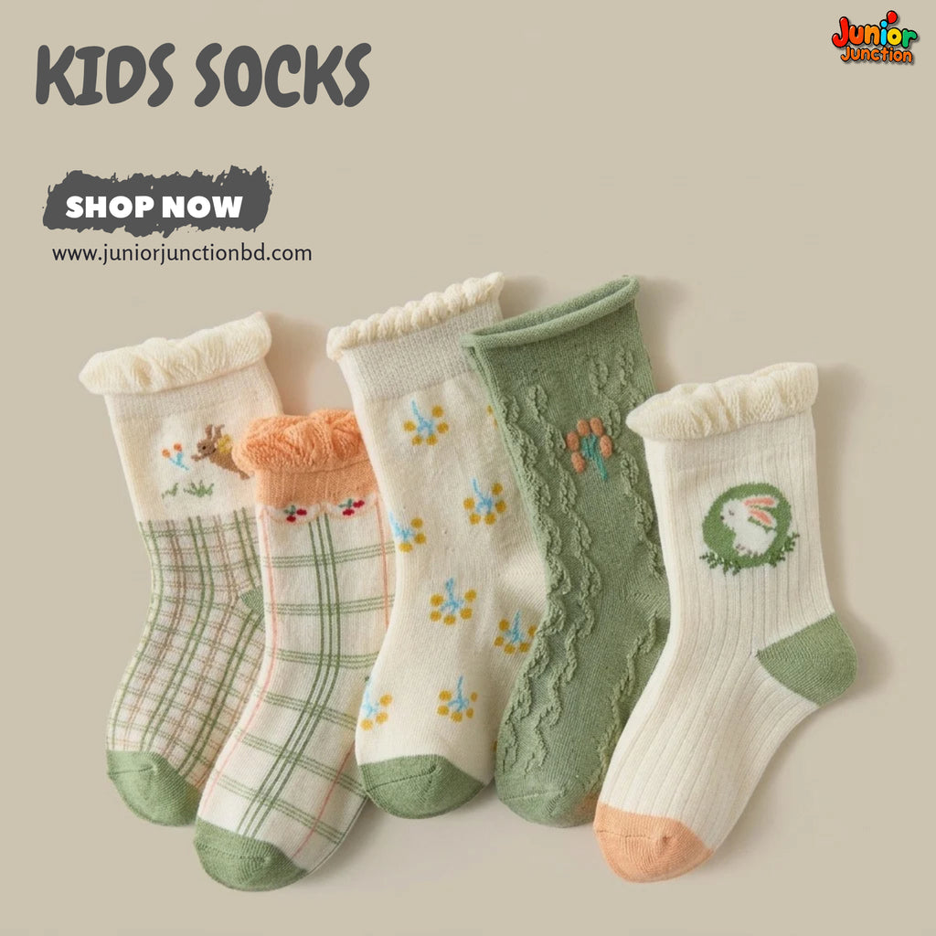 🌿 Garden Meadow Bunny 5-Pair Premium Sock Set