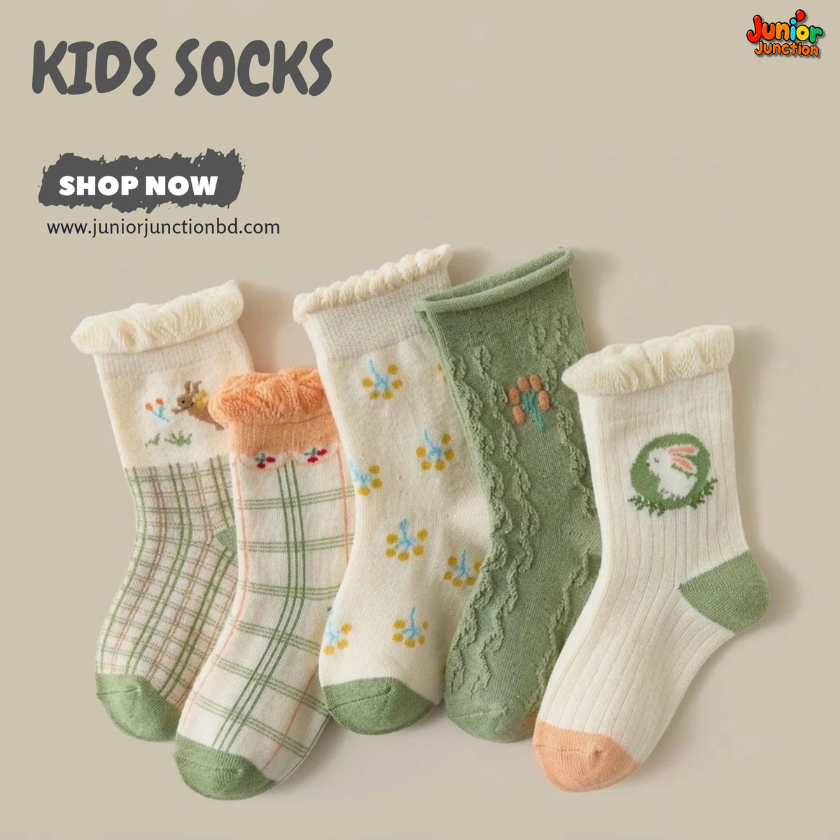 🌿 Garden Meadow Bunny 5-Pair Premium Sock Set