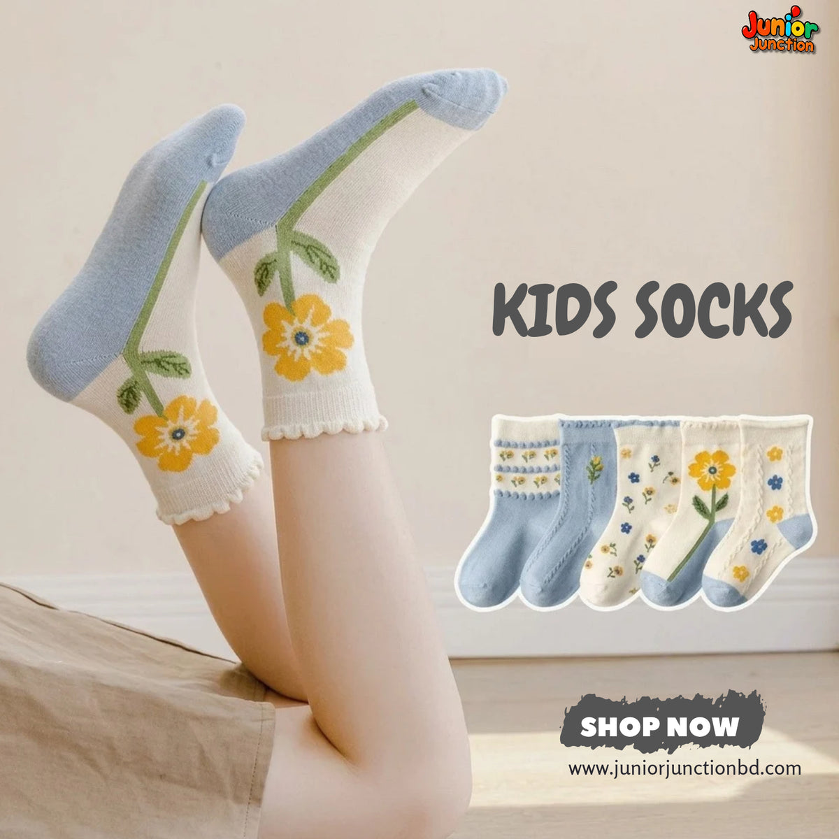 🌼 Sunny Blossom Floral 5-Pair Premium Sock Set