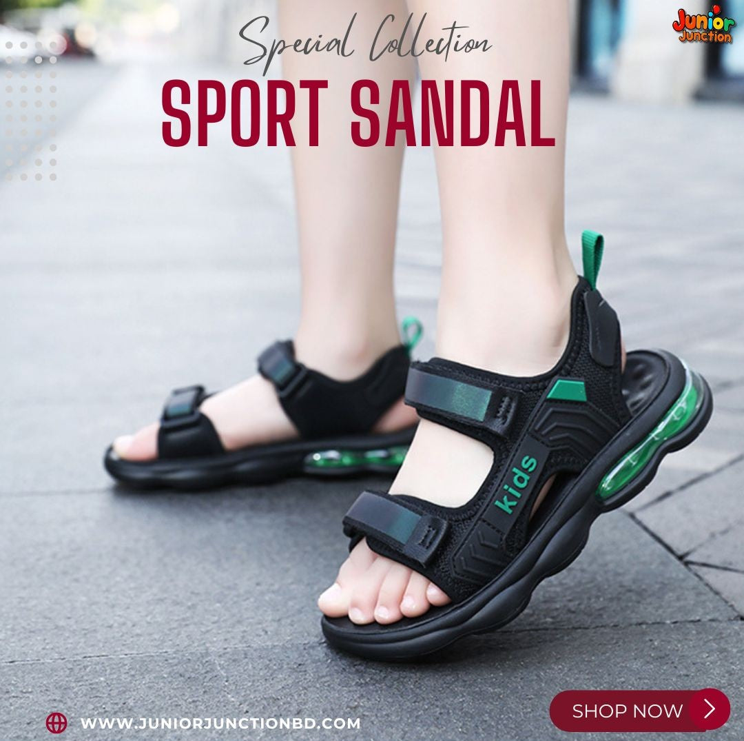 👡 Kids Horizon Max Sport Sandals – Stealth Black & Emerald Green