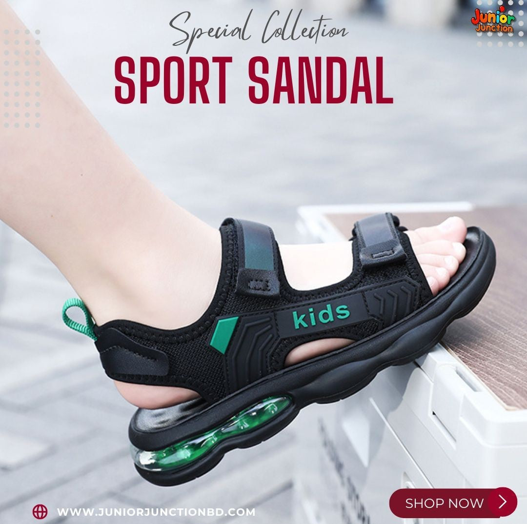 👡 Kids Horizon Max Sport Sandals – Stealth Black & Emerald Green