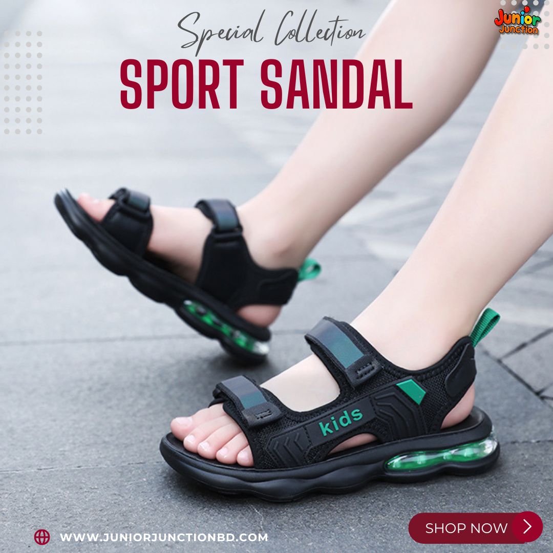 👡 Kids Horizon Max Sport Sandals – Stealth Black & Emerald Green