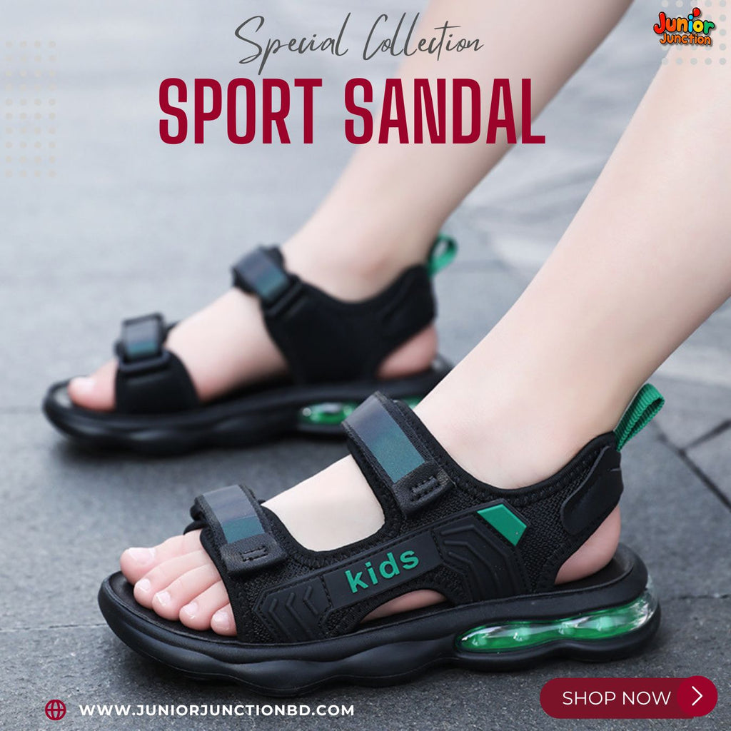 👡 Kids Horizon Max Sport Sandals – Stealth Black & Emerald Green
