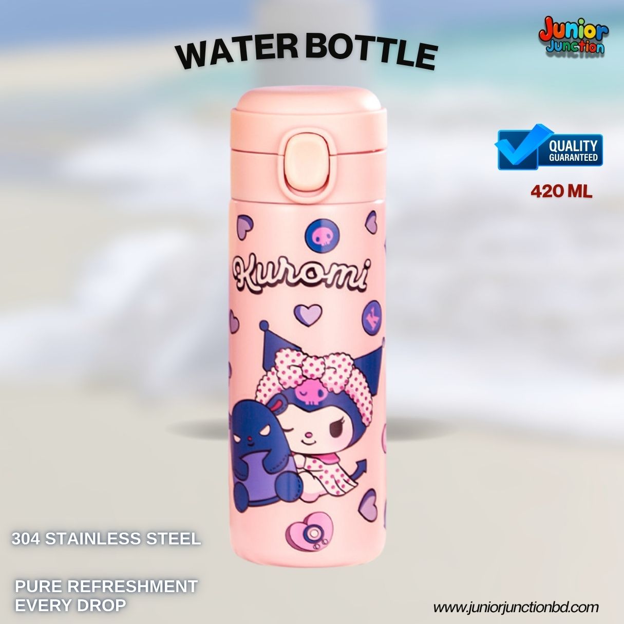 🚀🩷 "Kuromi Pretty Pink" Premium Kids Insulated Stainless Steel Water Bottle (Blush Charm Edition) 🥤