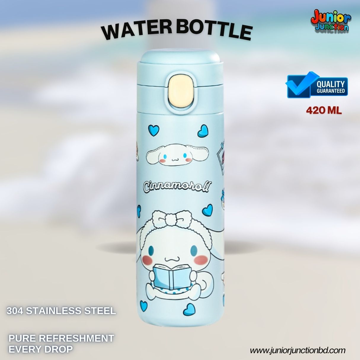 🚀💙 "Cinnamoroll Sky Reading" Premium Kids Insulated Stainless Steel Water Bottle (Cloud Blue Edition) 🥤